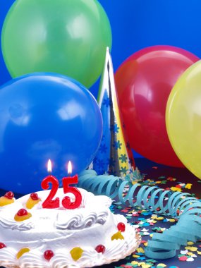 Birthday cake with red candles showing Nr. 25