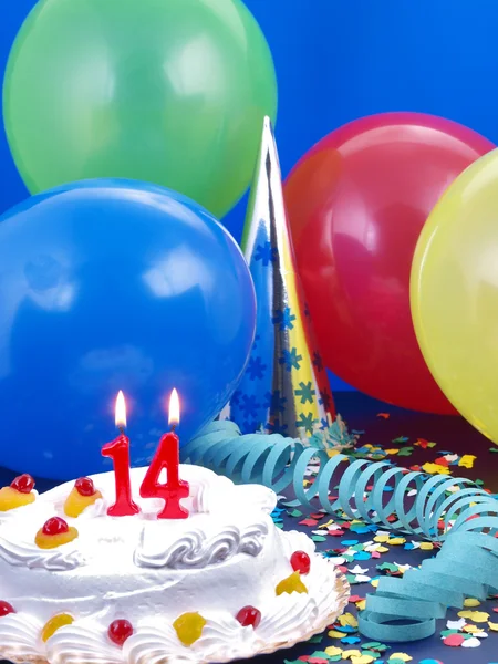 Birthday cake with red candles showing Nr. 14 — Stock Photo, Image