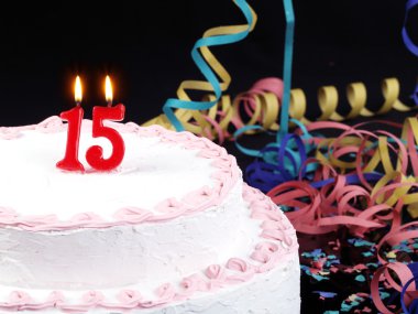 Birthday cake with red candles showing Nr. 15