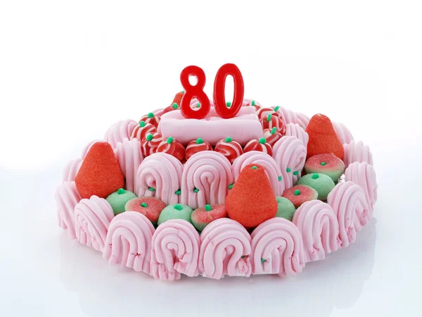 Pastel de cumpleaños con velas rojas mostrando Nr. 80 — Foto de Stock