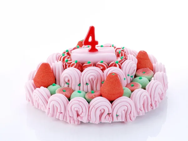 Birthday cake with red candles showing Nr. 4 — Stock Photo, Image