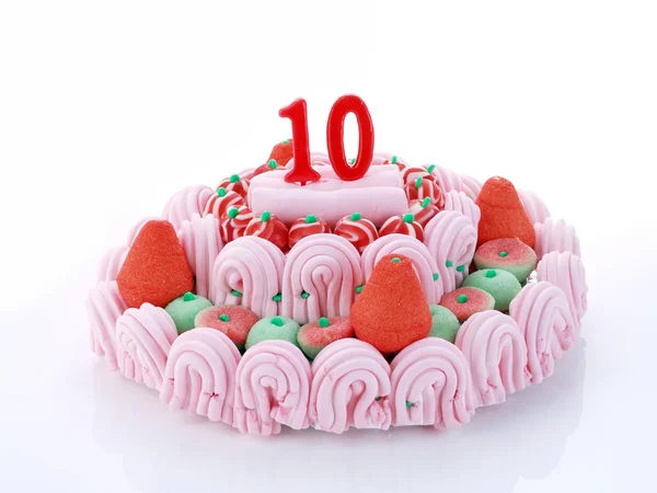 Birthday cake with red candles showing Nr. 10 — Stock Photo, Image