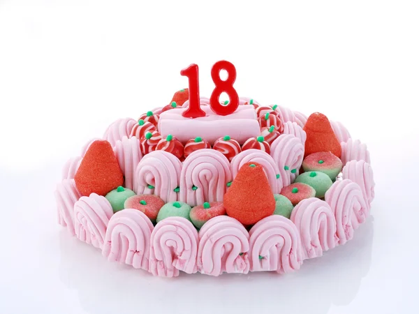 День рождения торт с красными свечами показывает Nr. 18 — стоковое фото