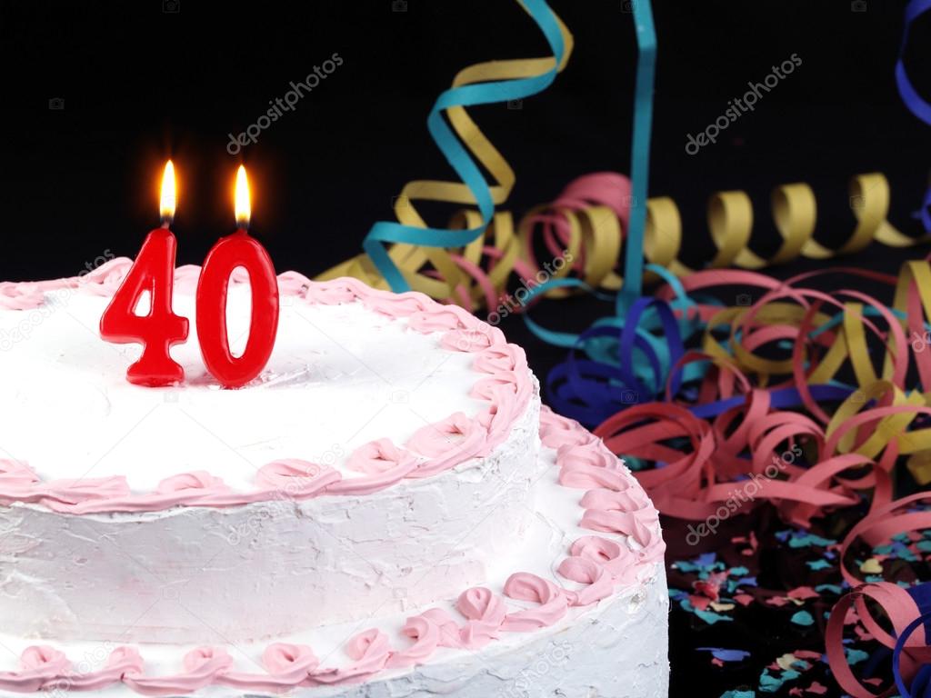 Birthday cake with red candles showing Nr. 40