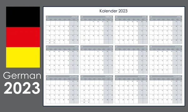 Roczny Kalendarz Rok 2023 Planer Ścienny Wolnym Miejscem Notatki Poziomy — Wektor stockowy
