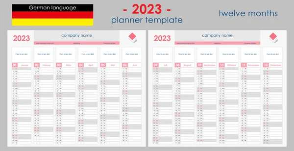Kalendarz Planowania 2023 Organizator Ścian Szablon Rocznego Planisty Ilustracja Wektora — Wektor stockowy