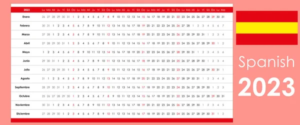 Calendario Lineal 2023 Diseño Claro Cuadrícula Horizontal Con Domingos Seleccionados — Vector de stock