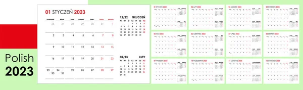 Calendar 2023 Year Organizer Planner Every Day Week Starts Monday — Stock Vector