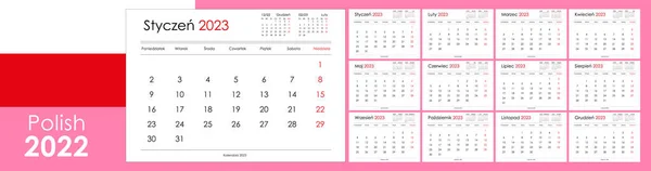 Kalendarz Planista 2023 Rok Tydzień Zaczyna Się Poniedziałek Desek Ustawione — Wektor stockowy
