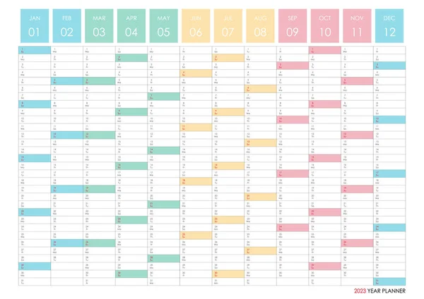Calendário Planeamento Para 2023 Organizador Parede Modelo Planejador Anual Ilustração — Vetor de Stock