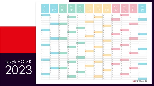 Kalendarz Planowania Rok 2023 Organizator Ścian Szablon Rocznego Planisty Ilustracja — Wektor stockowy