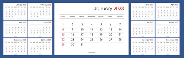 2023 Kalender Arrangör Och Planerare För Varje Dag Börja Söndag — Stock vektor