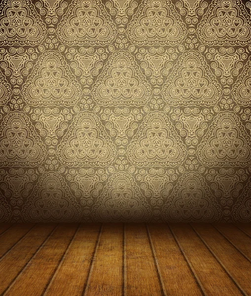 Old empty room with antique pattern on wall — Stock Photo, Image