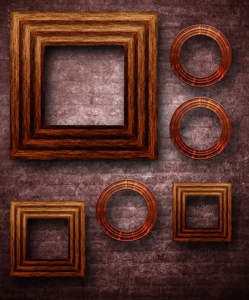 Houten frames op de muur — Stockfoto