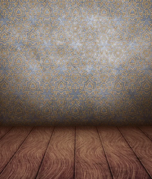 Old empty room with antique pattern on wall — Stock Photo, Image