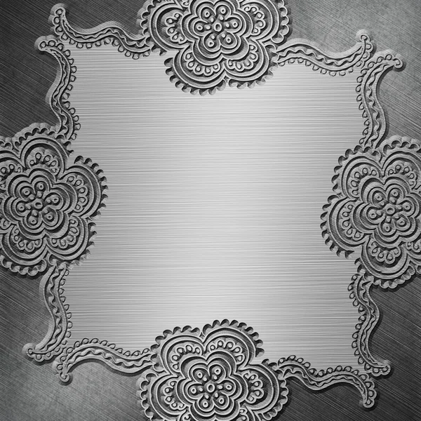 Silver metal plate with ornament — Stock Photo, Image