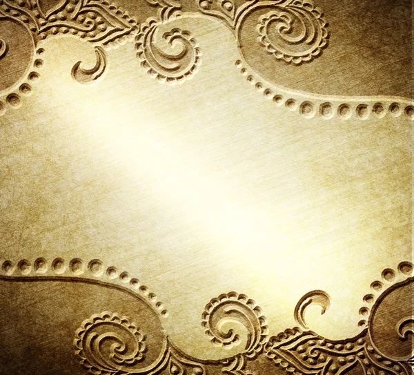 Gold metal plate with ornament — Stock Photo, Image