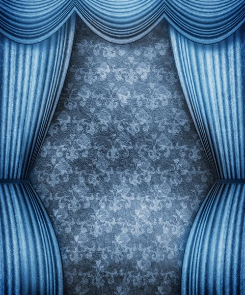 Old style room with blue curtains — Stock Photo, Image