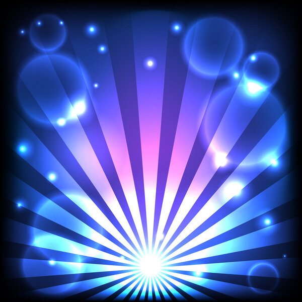 Блестящий фон синих светящихся лучей
