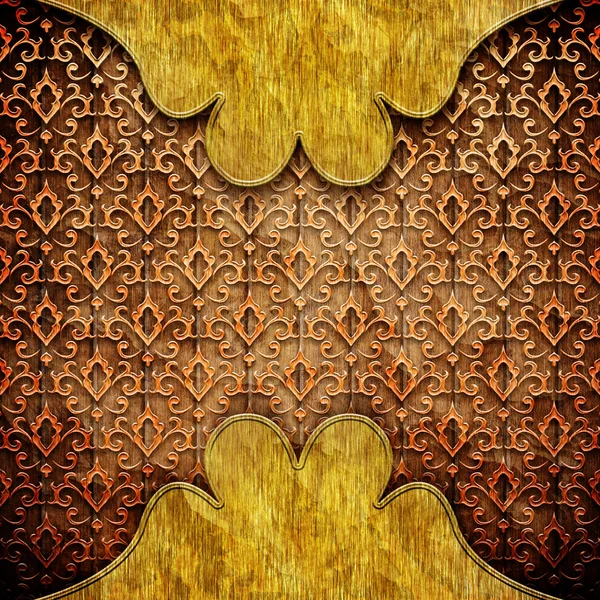 Gold ornament on wooden wall — Stockfoto