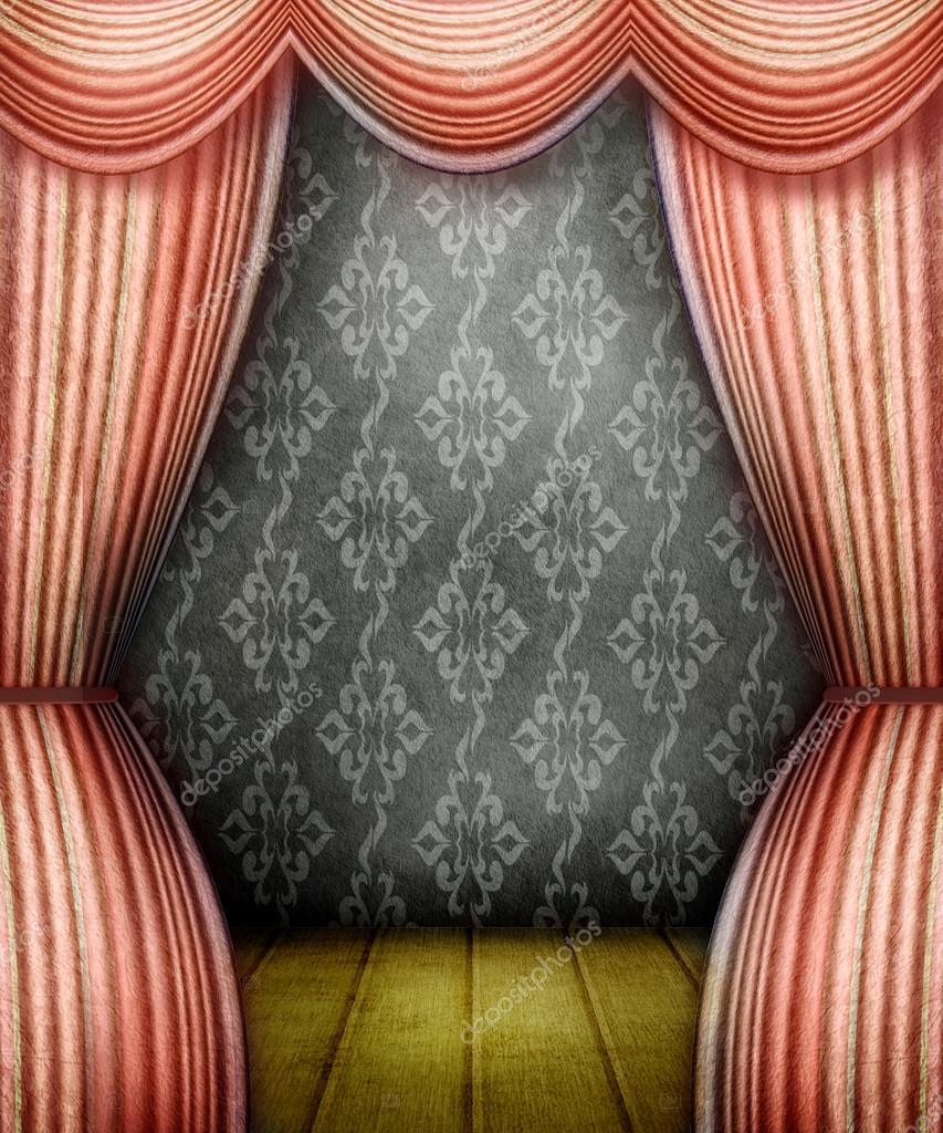 chambre de style ancien avec des rideaux rouges — Photographie ... chambre de style ancien avec des rideaux rouges — Photographie ...