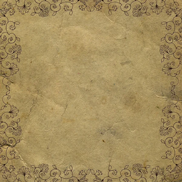 Kwiecisty nieczysty papier rama (beżowy wzór pozdrowienia) — Zdjęcie stockowe