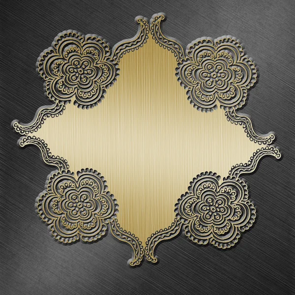 Stříbrná kovová deska s ornamenty — Stock fotografie