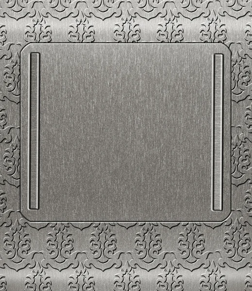 Placa de metal no fundo padrão antigo — Fotografia de Stock