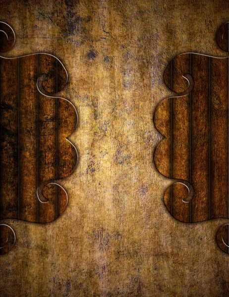 Vecchio muro di assi di legno con ornamento intagliato — Foto Stock