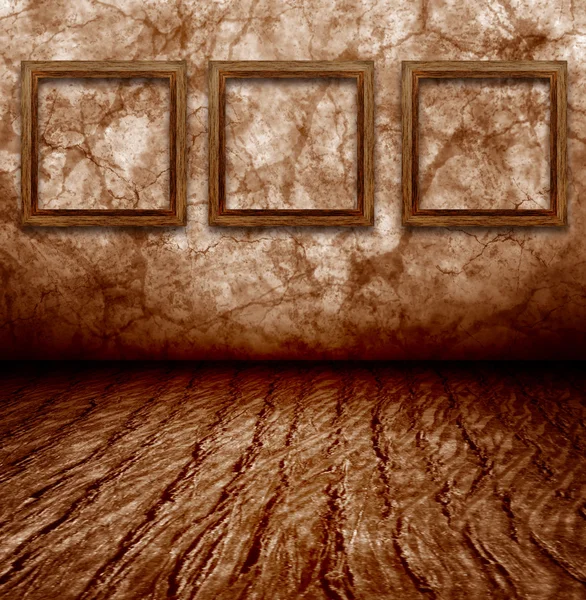 Dark grunge frame met oude frame op de muur — Stockfoto