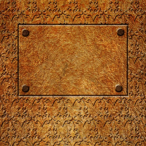 Placa dourada no fundo padrão antigo — Fotografia de Stock