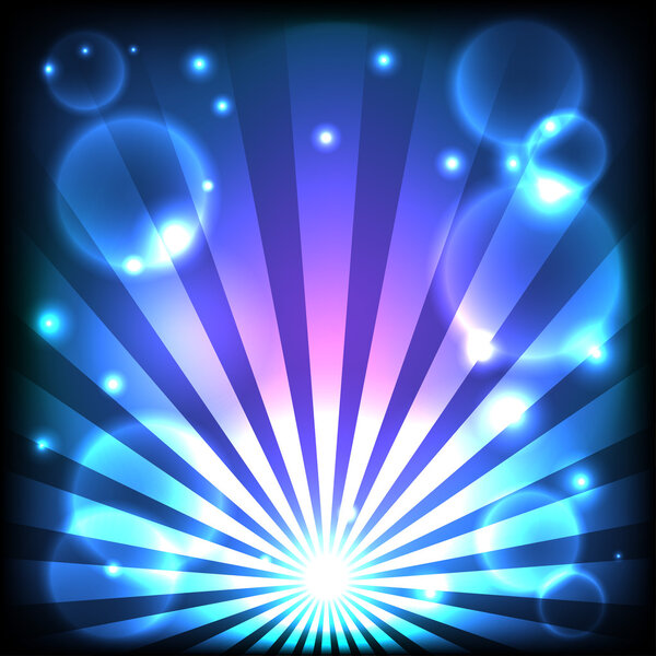 Векторный блестящий фон синих светящихся лучей
