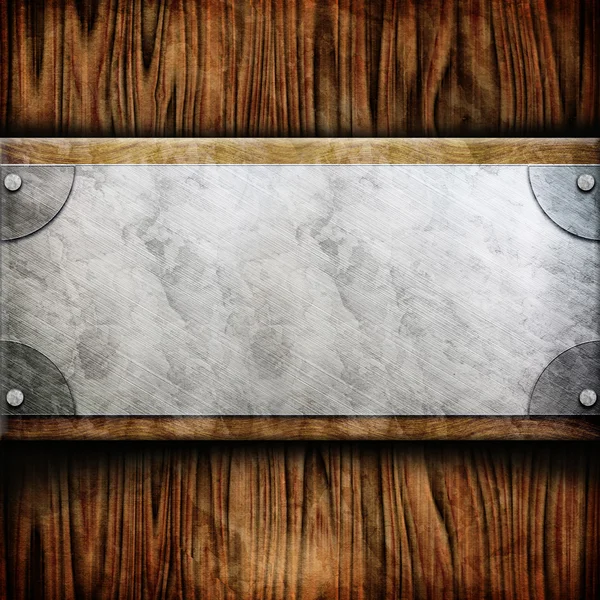 Metal plate on wooden planks — Stock Photo, Image