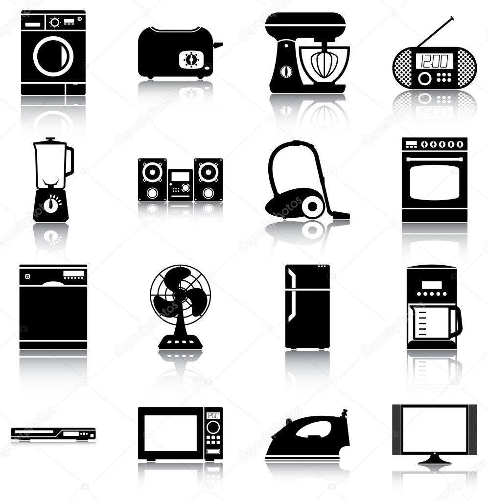 16 icons of home appliances.