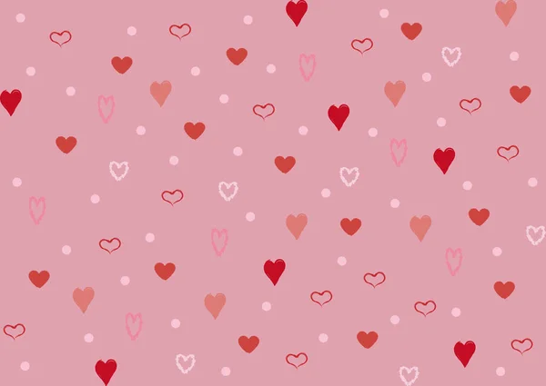 Hartvorm Willekeurig Verspreid Patroon Illustratie Roze Achtergrond — Stockvector
