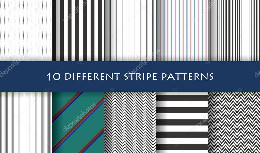 Stripe pattern set. Vector illustration of a seamless striped background.