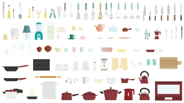 Sammlung Von Farbigen Symbolen Für Küchenutensilien — Stockvektor
