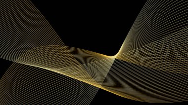 Soyut altın çizgi eğrilerinin vektör illüstrasyonu, siyah arkaplan.