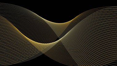 Soyut altın çizgi eğrilerinin vektör illüstrasyonu, siyah arkaplan.
