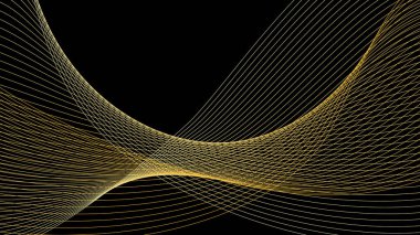 Soyut altın çizgi eğrilerinin vektör illüstrasyonu, siyah arkaplan.