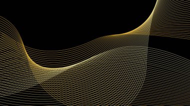 Soyut altın çizgi eğrilerinin vektör illüstrasyonu, siyah arkaplan.
