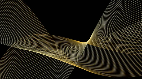 Soyut altın çizgi eğrilerinin vektör illüstrasyonu, siyah arkaplan.