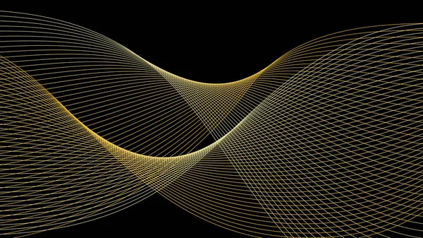 Soyut altın çizgi eğrilerinin vektör illüstrasyonu, siyah arkaplan.
