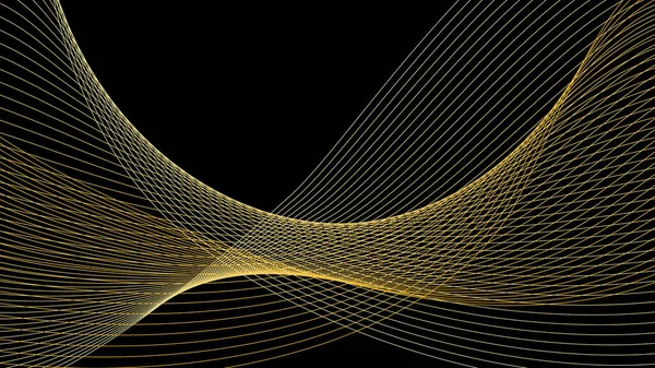 Soyut altın çizgi eğrilerinin vektör illüstrasyonu, siyah arkaplan.