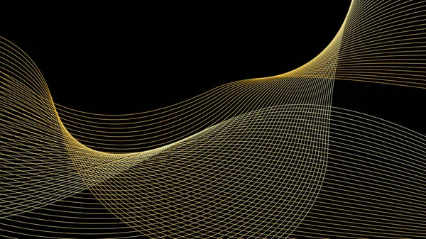 Soyut altın çizgi eğrilerinin vektör illüstrasyonu, siyah arkaplan.