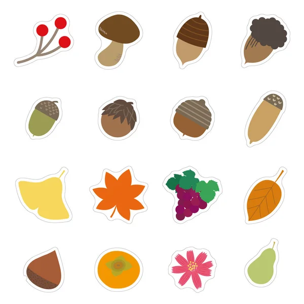 Vector Material Set Icons Fall Items Sticker Style — 스톡 벡터