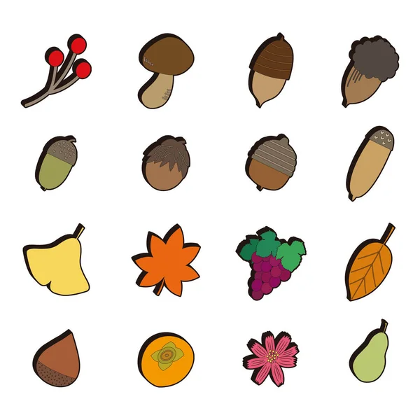 Illustration Set Autumn Items Rubber Mascot Style Icons — Image vectorielle