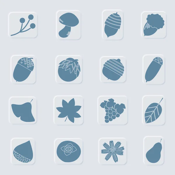 Illustration Set Autumn Items Neumorphism Style Icons — ストックベクタ
