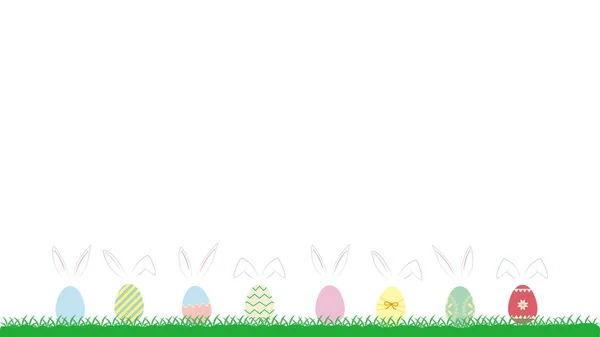 Banner Ilustración Una Línea Huevos Pascua Con Orejas Pintadas Varios — Vector de stock