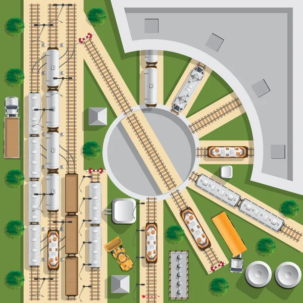 Mozdony Depot Infrastruktúra Nézd Meg Felülről Vektoros Illusztráció — Stock Vector